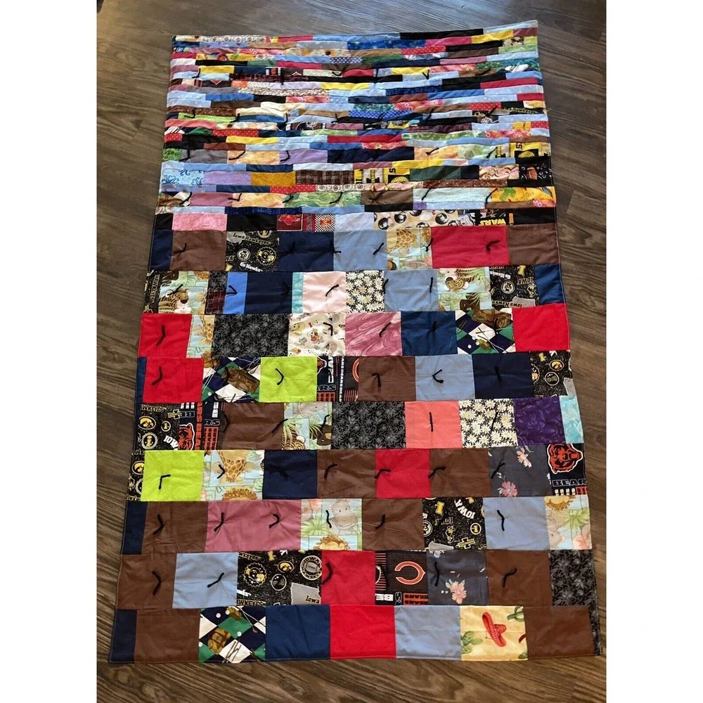 Handmade‎ Hand Quilted Throw / Beach/ Picnic/ Toddler / Crib Quilt 39”x 61” #3